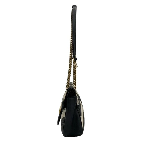 Auth GUCCI GG Marmont Quilting Small Shoulder Bag 443497 Black White Leather - Picture 5 of 16